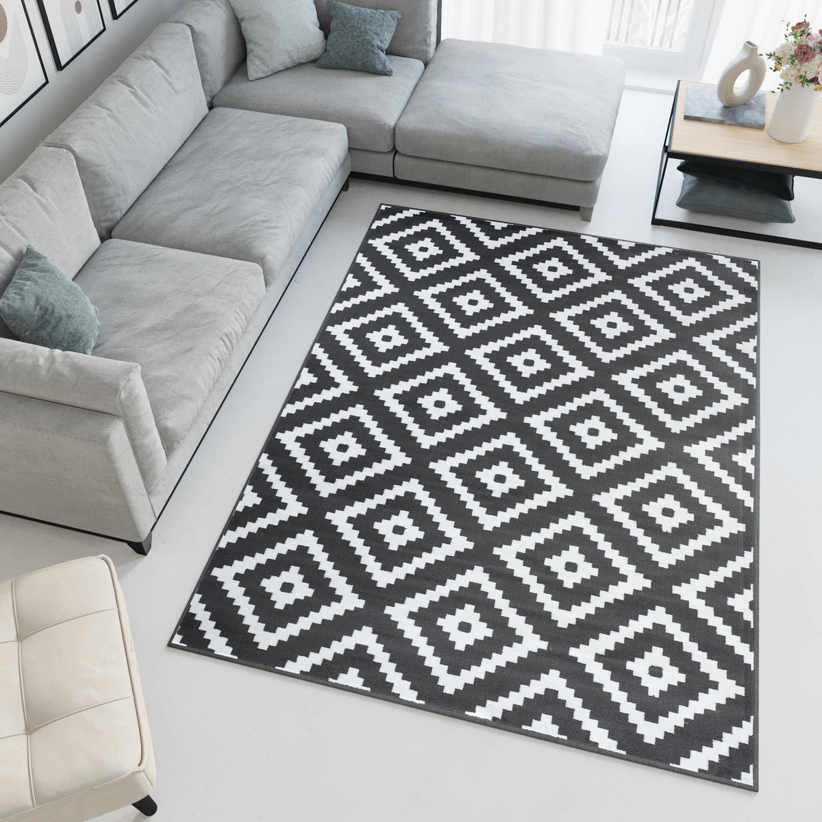 TEPPICH LUXURY Grau Marokkanisch Karo 120/170 cm - Dunkelgrau, Textil (120/170cm) - Tapiso