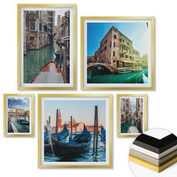 WANDBILDER 5er Set - 50x50 cm & 20x30 cm & 40x60 cm Goldrahmen - Küchenutensilienmuster Blätter - Goldfarben, Kunststoff (40/60cm) - ArtPrintCave