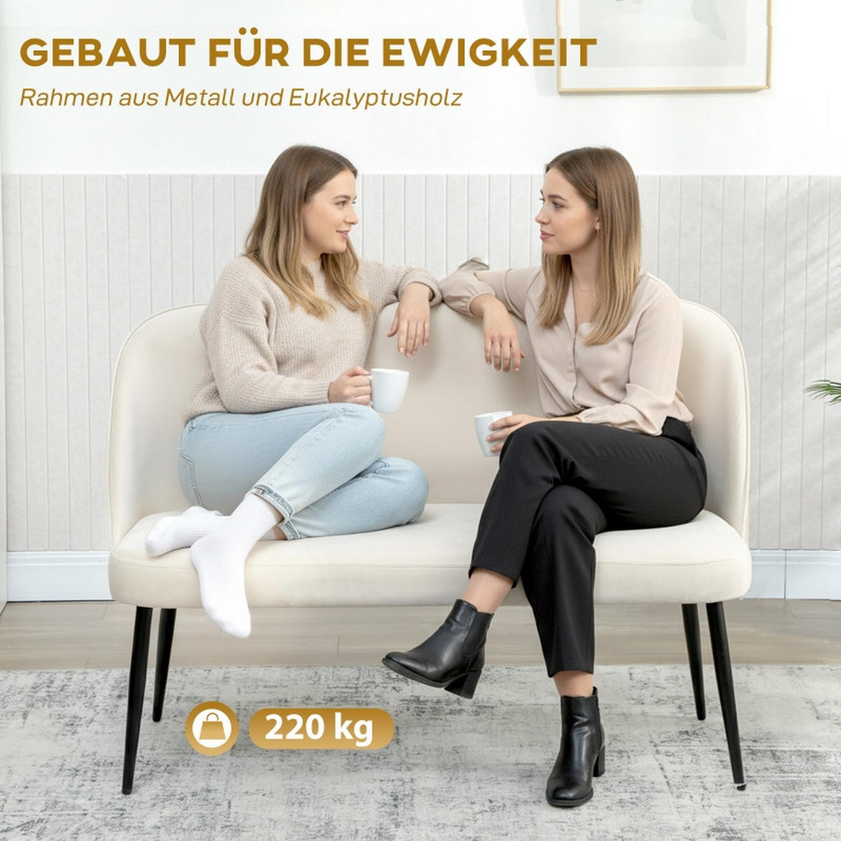 2-SITZER Sofa mit Metallgestell 127/63/84,5 cm Beige - Beige, Metall (63/84.5/127cm) - Redom