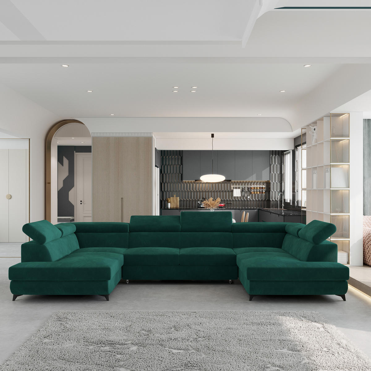 ROHOVÁ SEDAČKA VINTESSA zelená barva - černá/zelená barva, kov/dřevo (323/190cm) - MASSENO