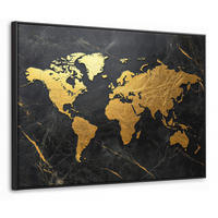 LEINWAND Bilder mit Rahmen - Weltkarte - Gold - Marmor - 100x70 - Goldfarben, Textil (100/70cm) - MuchoWow