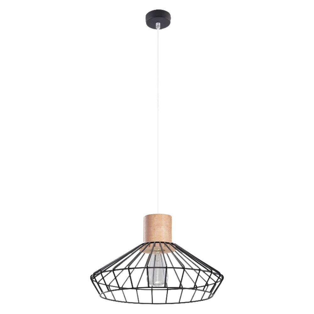 HÄNGELEUCHTE Stahl Schwarz Holz Natur - Schwarz, Holz (39/39/130cm)