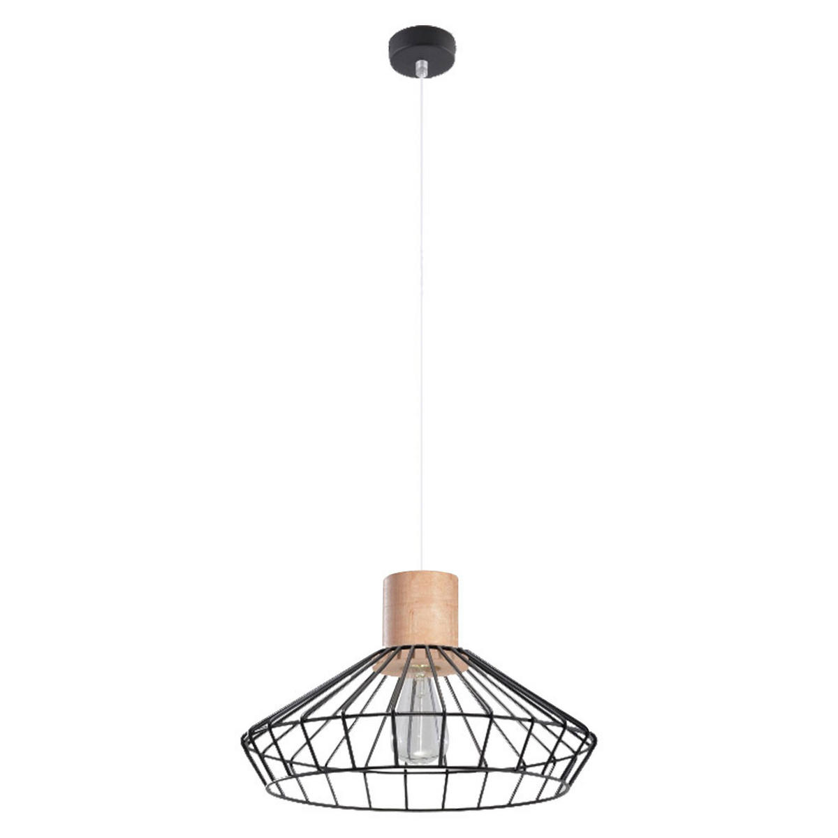 HÄNGELEUCHTE Stahl Schwarz Holz Natur - Schwarz, Holz (39/39/130cm)