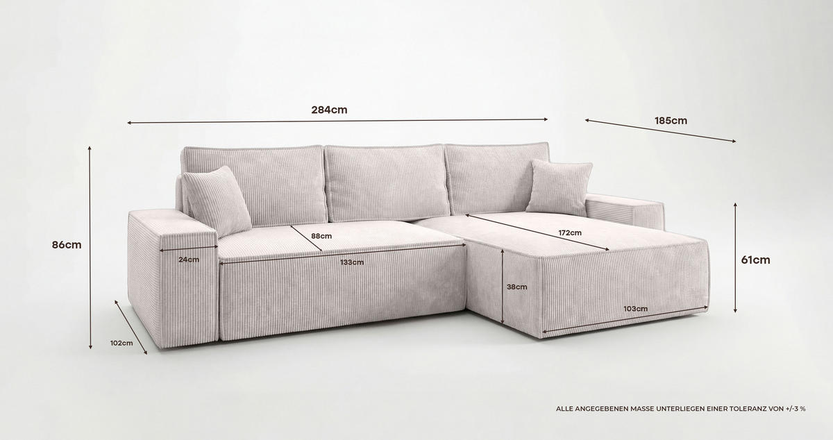 ECKSOFA California mit Schlaffunktion Dunkelgrau Rechts - Dunkelgrau, Textil (280/184cm) - Cornero