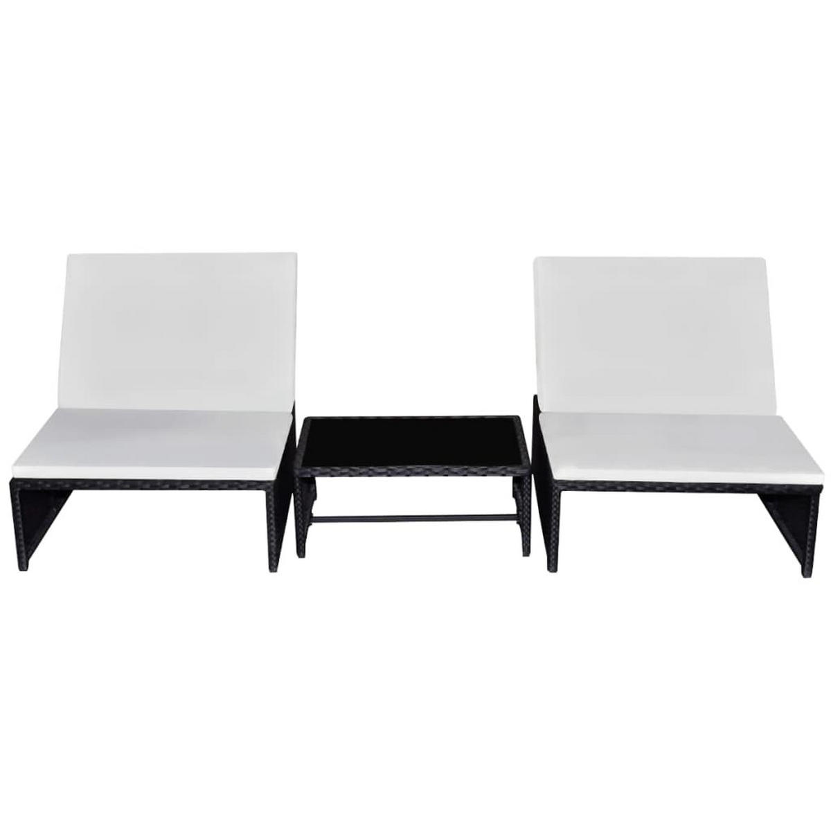 OUTDOOR-LEHNSTÜHLE 2 Stk. mit Tisch Schwarz Poly-Rattan - Schwarz, Holz (65/69/190cm) - furnicato
