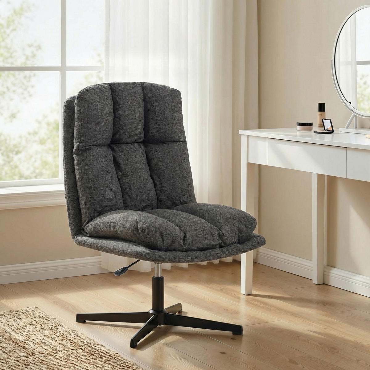 DREHBARER AKZENTSTUHL DE-06924 breiter Sitz in Leinenoptik Dunkelgrau - Dunkelgrau, Textil/Metall (63/102/75cm) - ComfortXL