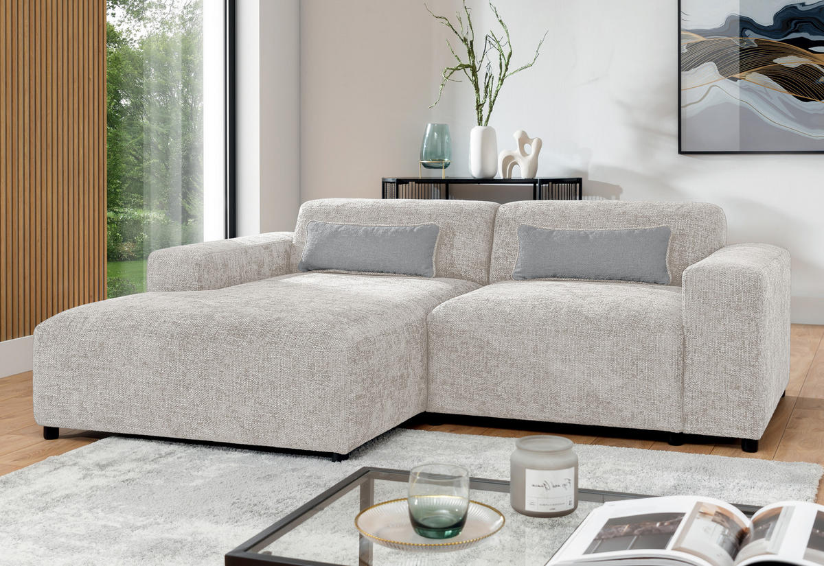 ECKSOFA L Form Jughlio Beige 240/165/75 cm Links mit Schlaffunktion - Beige/Schwarz, Kunststoff/Textil (165/240cm) - AX Living