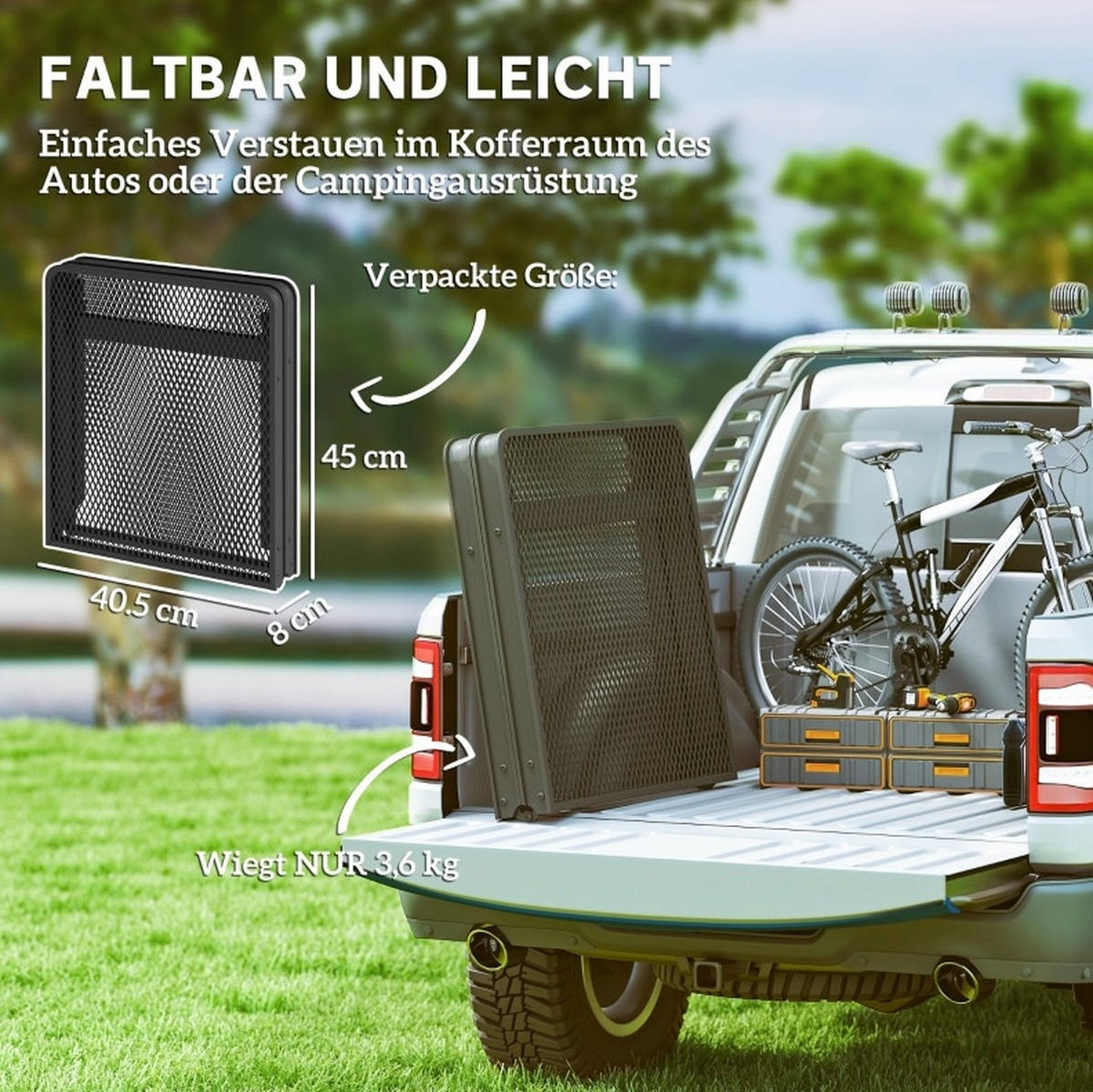 CAMPINGTISCH 90/40,5/48-58 cm höhenverstellbar und klappbar mit Metallgitter-Tischplatte, Schwarz - Schwarz, Metall (90/40.5/58cm) - Redom