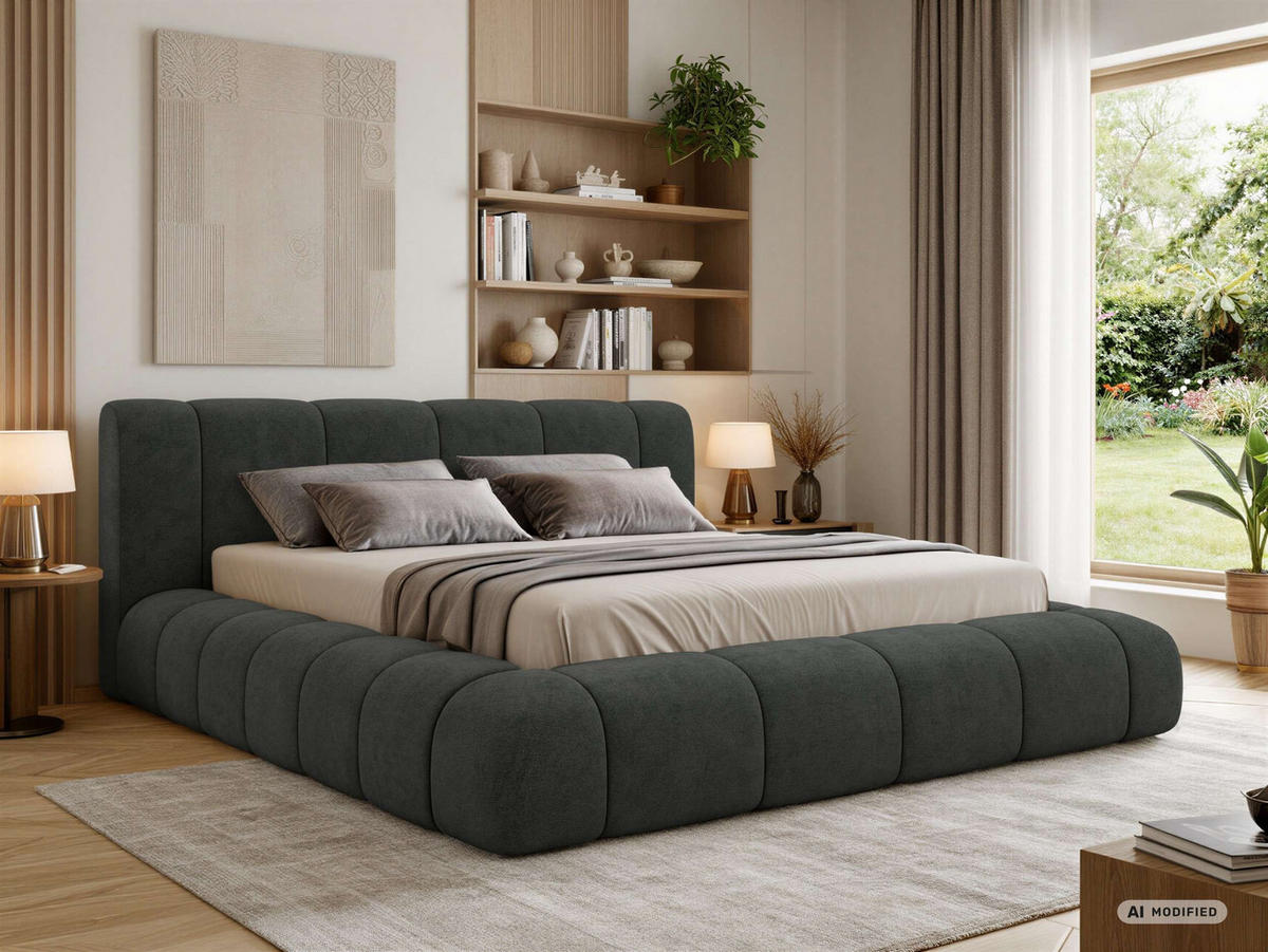 ČALÚNENÁ POSTEĽ NUBEA CLASSIC 140/200 - Tmavosivá Štruktúrovaná látka - bez matraca - čierna/tmavosivá, textil/plast (140/200cm) - MKS