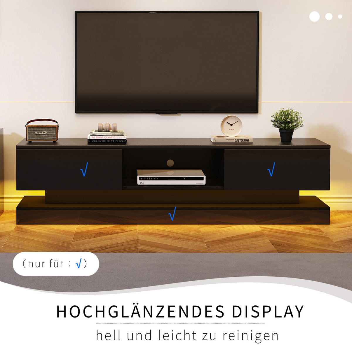 LOWBOARD 160/35/40.5 cm Schwarz aus Spanplatte mit LED-Beleuchtung und 2 Schubladen - Schwarz, Holzwerkstoff (35/40.5/160cm) - OKMYHOME