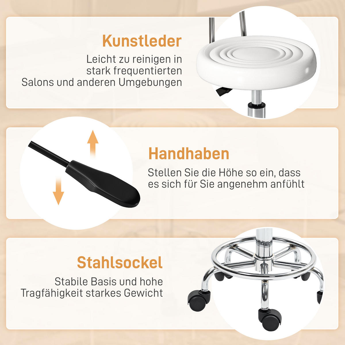 RULLPALL i polyester och stål, vit - Vit/Silverfärgad, Plast/Metall (32/86/40cm) - HOMCOM