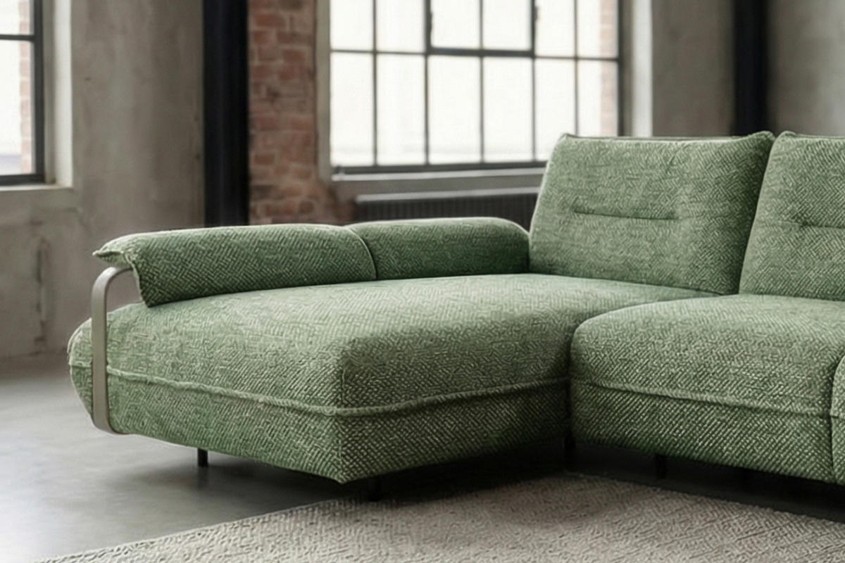ECKSOFA ANISSA Grün Flachgewebe - Schwarz/Grün, Kunststoff/Textil (297/185cm) - KAWOLA