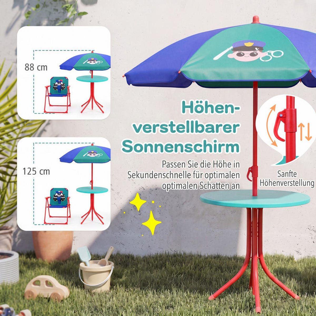 KINDER-SITZGRUPPE mit Sonnenschirm grün(4-tlg) - Grün, Metall - COSTWAY