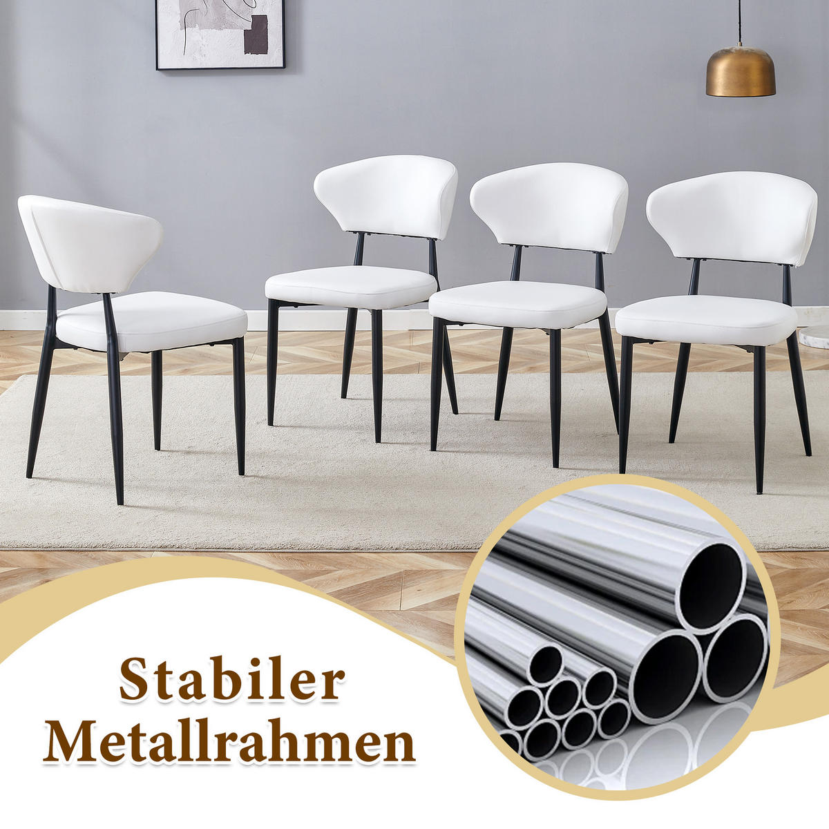 ESSGRUPPE DE-39376 3-teilig, mit 2 PU-Sesseln und Glasplatte Weiß - Weiß, Holzwerkstoff (100/76/100cm) - ComfortXL