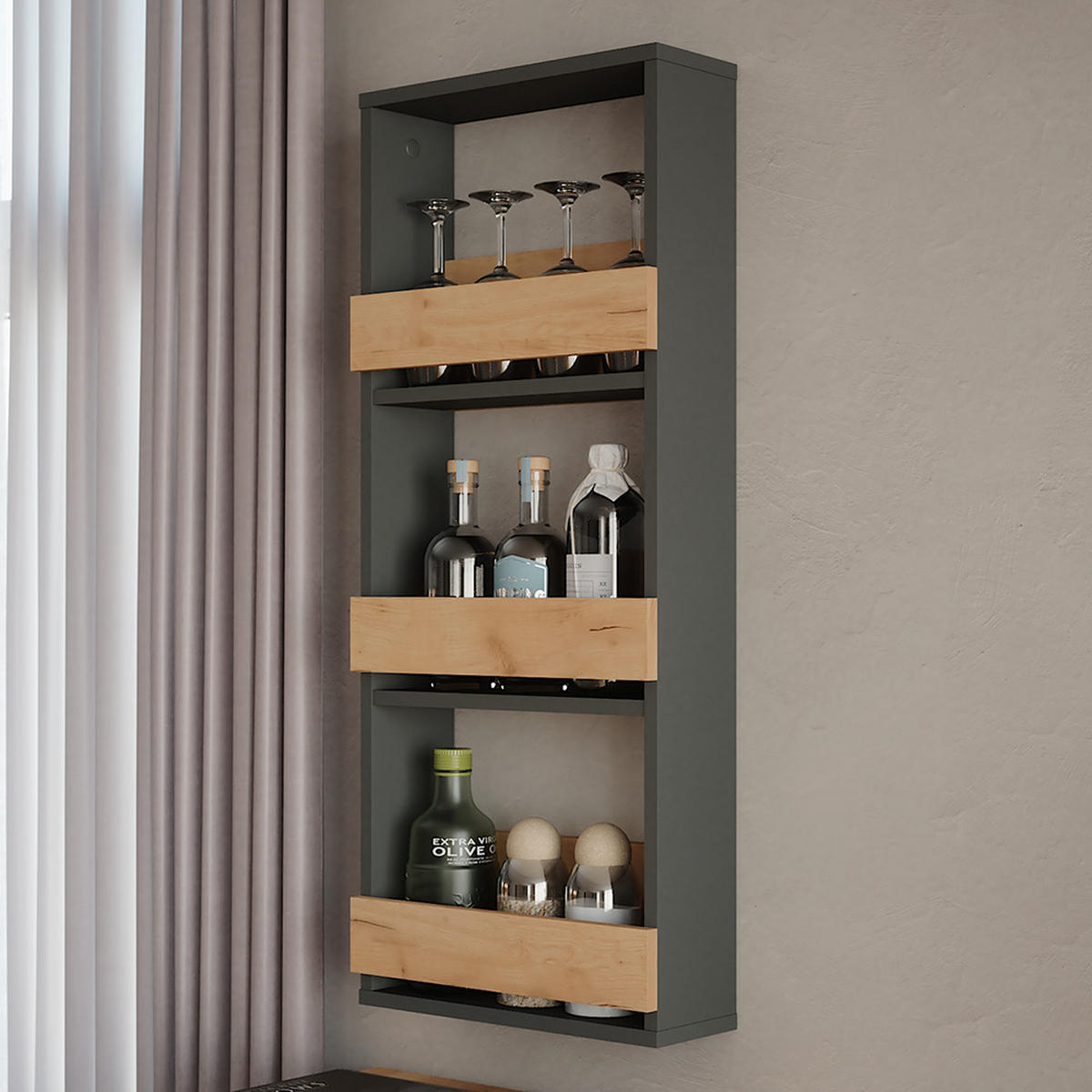 NÁSTĚNNÁ POLICE Repose Zlatý dub power/antracit - medově dubová/antracitová, kompozitní dřevo (40/98/15.1cm) - Vicco