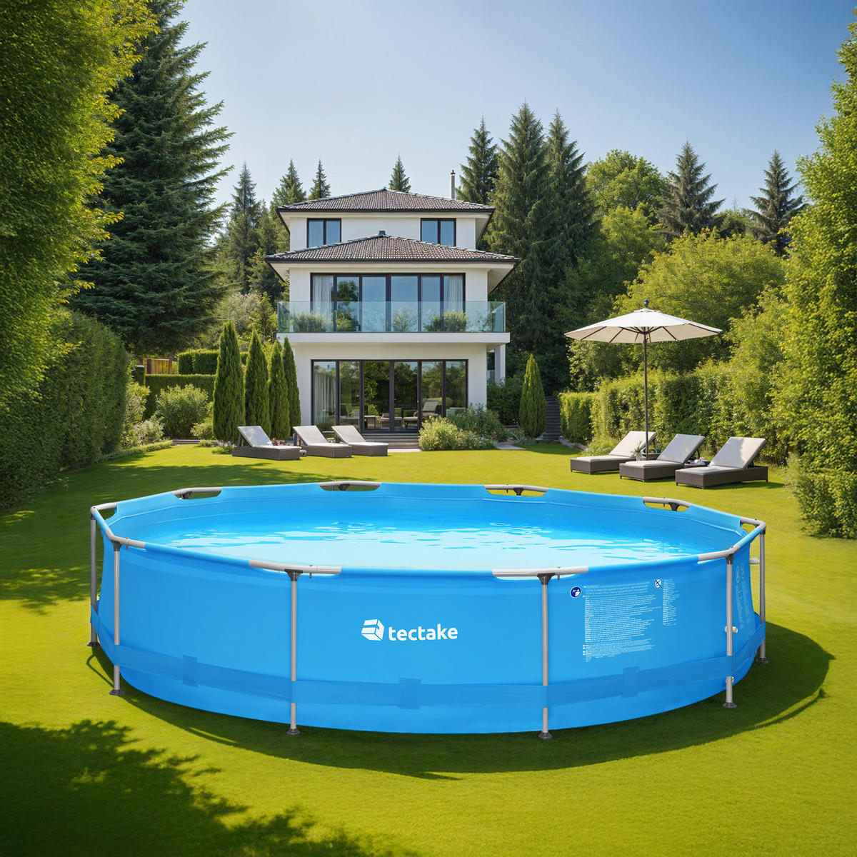 SWIMMING POOL Summertime,360 x 76 cm,blau - Blau, Metall (360/76/360cm) - tectake