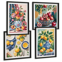 BILDER SET 4er Set - 50x50 cm & 40x60 cm Schwarzer Rahmen - Blumen und Früchte in Vasen - Schwarz, Kunststoff (50/50cm) - TULUP