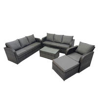 GARTENMÖBEL-SET mit Kissen Polyrattan Dunkelgrau 8-Sitzer - Dunkelgrau/Grau, Glas/Kunststoff - Fimous