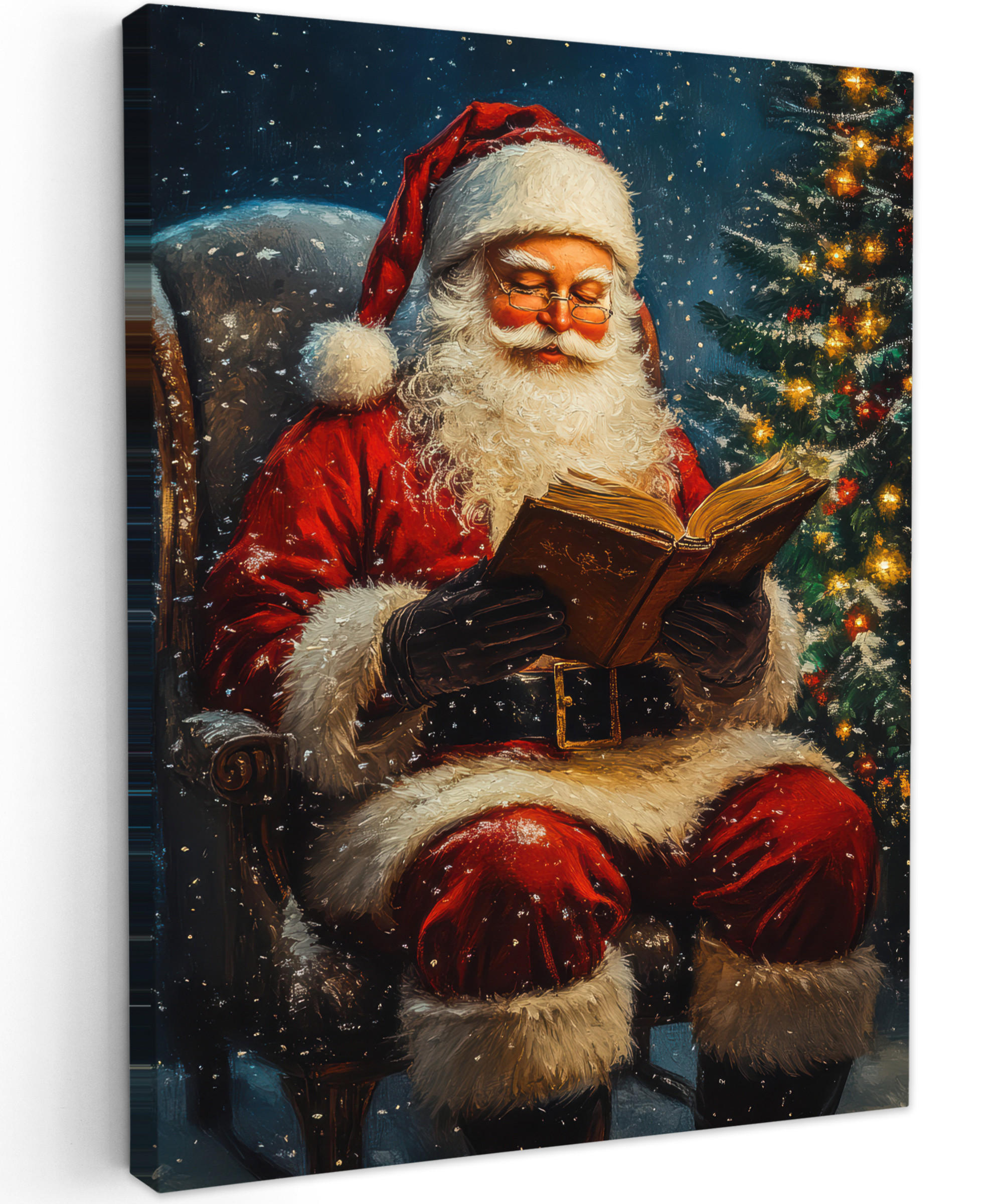 LEINWANDBILD Weihnachtsmann - Weihnachten - Winter - Weihnachtsbaum 30x40 cm - Bordeaux, Textil (30/40cm) - MuchoWow