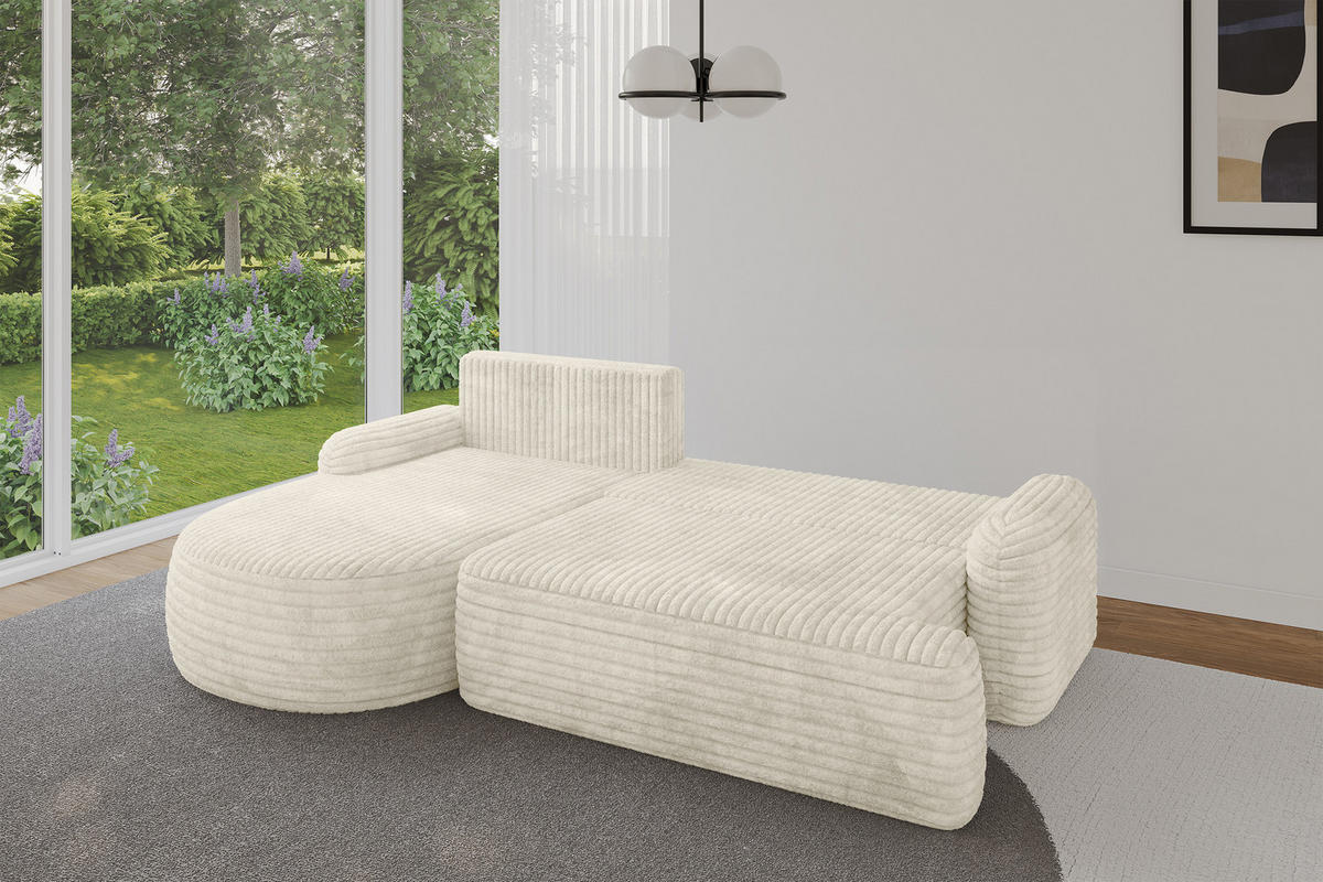 ECKSOFA mit Schlaffunktion und Bettkasten LIRA-L - 264x172x89 Creme - Ecru, Holzwerkstoff/Textil (264/172cm) - ALTDECOR