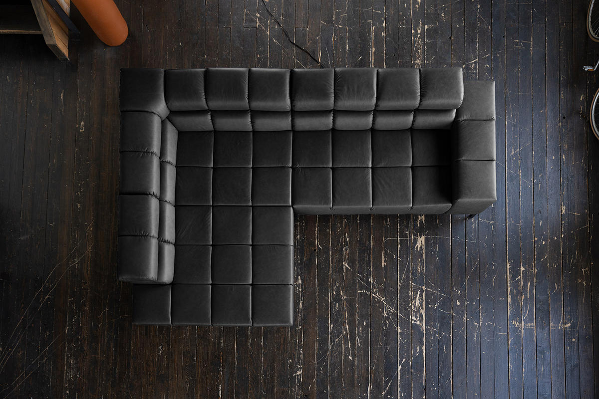 ECKSOFA NELSON Schwarz Leder - Schwarz, Leder/Metall (321/216cm) - KAWOLA