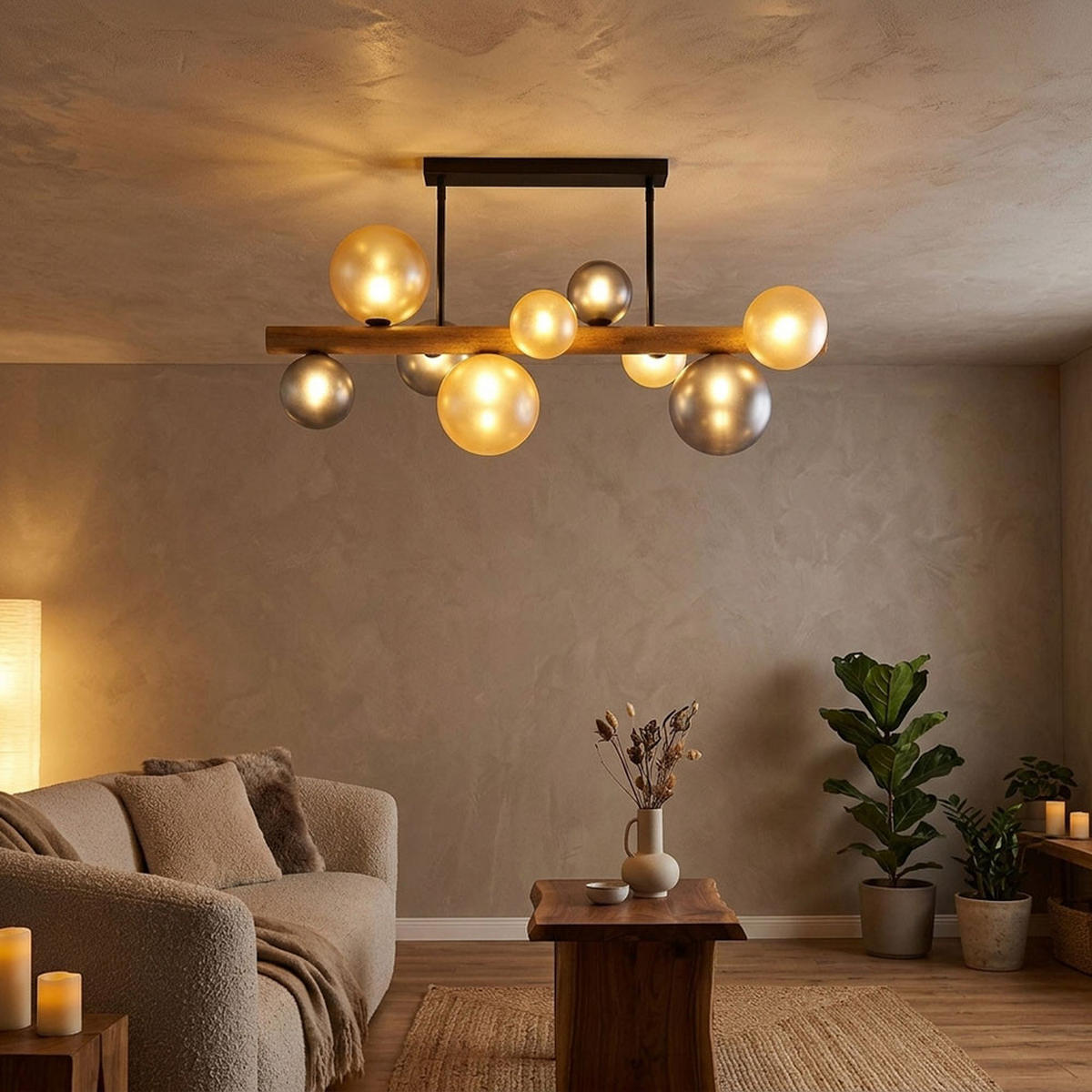 LED-DECKENLEUCHTE RIHA - Schwarz, Holz (78/29/45cm) - Globo Lighting