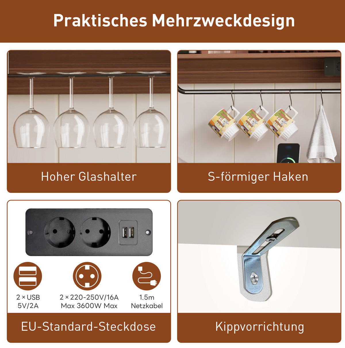 SIDEBOARD aus MDF 120x40x130 cm Weiß/Natur mit Schiebetüren, Gläserhalter und Steckdosen - Weiß, Holzwerkstoff (40/130/120cm) - IVMEU