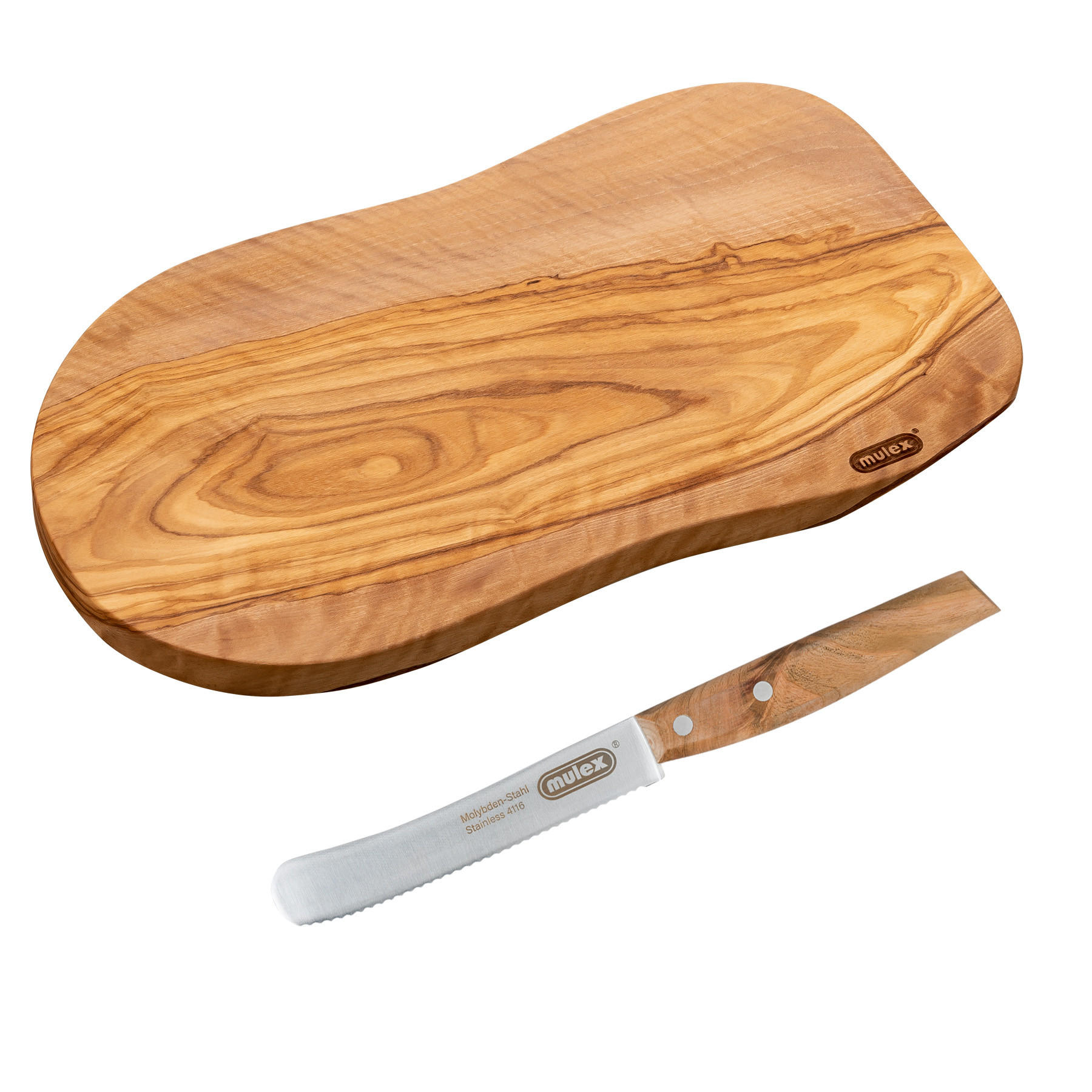 SCHNEIDEBRETT Toscana inklusive Buckelsmesser Wellenschliff - Naturfarben, Holz (18/29cm) - Mulex