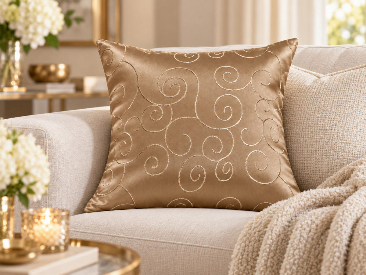 KISSENBEZUG 60/60 cm Hellbraun Damast Circle - Hellbraun, Textil (60/60cm) - TiborTex