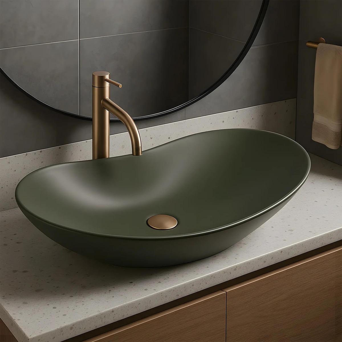 AUFSATZWASCHBECKEN Rea Royal Olive Matt - Grün, Keramik (35.5/15.5/61.5cm) - REA