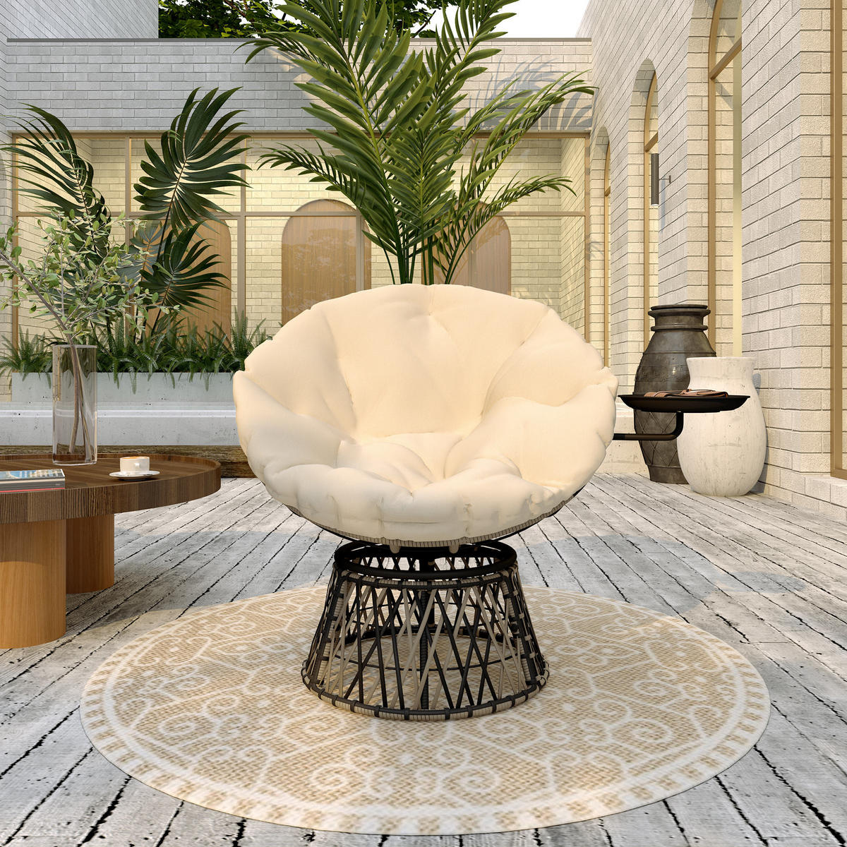 PAPASANSESSEL DE-06727 360° drehbar, inkl. Kissen Beige - Beige, Kunststoff/Metall (76/88/118cm) - ComfortXL