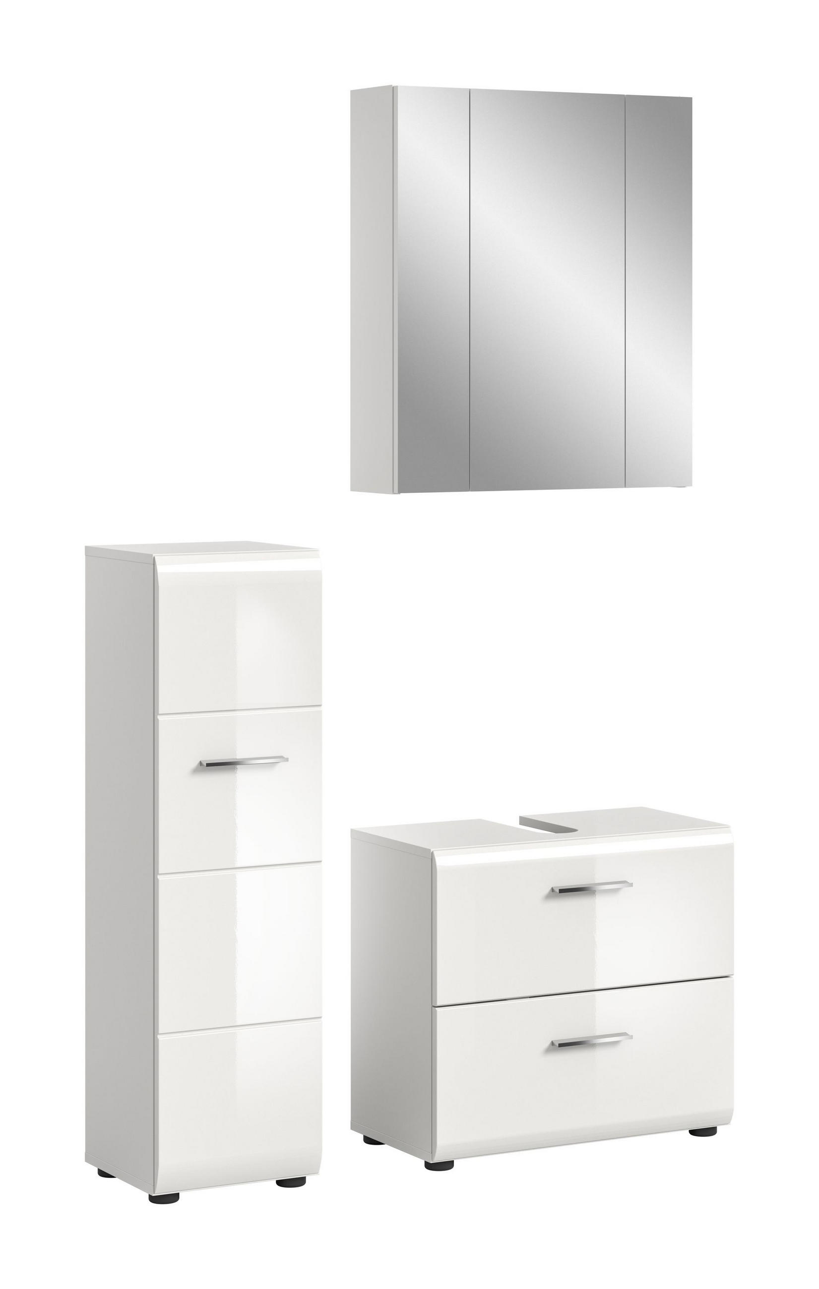 BADEZIMMER 3 tlg. Alba Bad in weiß und weiß hochglanz B/H/T: 105x185x30 cm - Weiß, Holz (105/185/30cm)