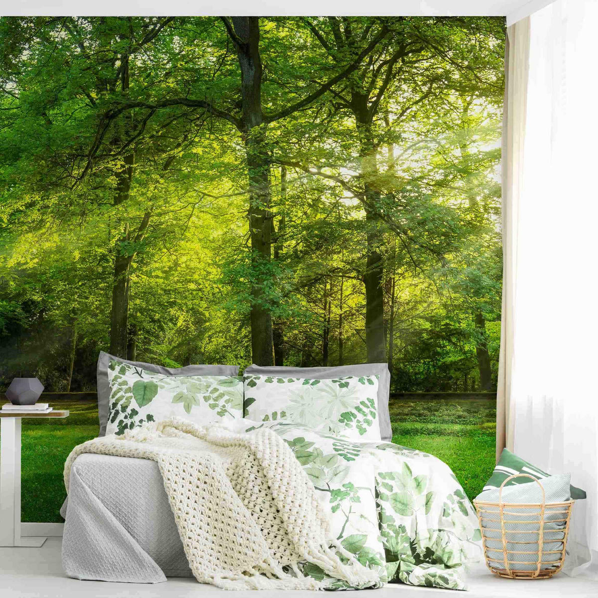 FOTOTAPETE Spaziergang im Wald 288/288 cm - Grün, Papier (288/288cm) - Bilderwelten