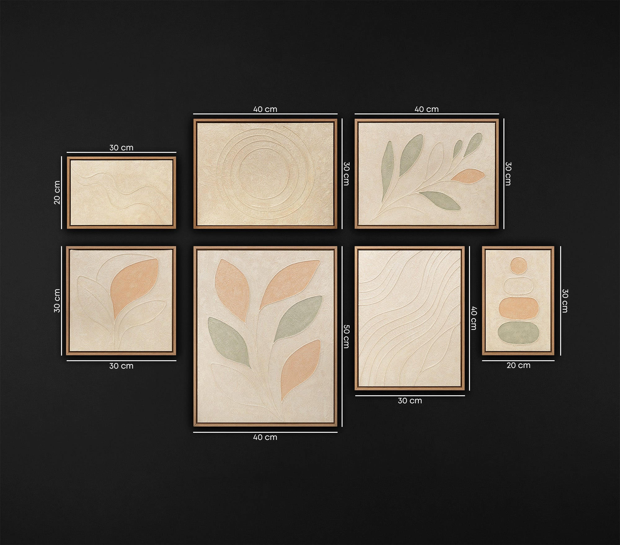 GEMÄLDE Zarter Garten Schattenfugenrahmen Eichefarben 7-teilig - Eichefarben, Holz (120/80cm) - YS-art gallery