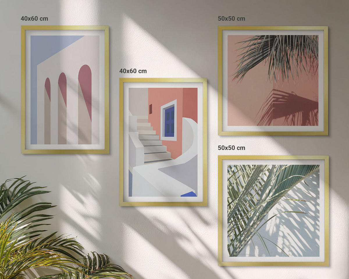 WANDBILDER 4er Set - 50x50 cm & 40x60 cm Goldrahmen - Illustrationen der Stadtarchitektur - Goldfarben, Kunststoff (50/50cm) - ArtPrintCave