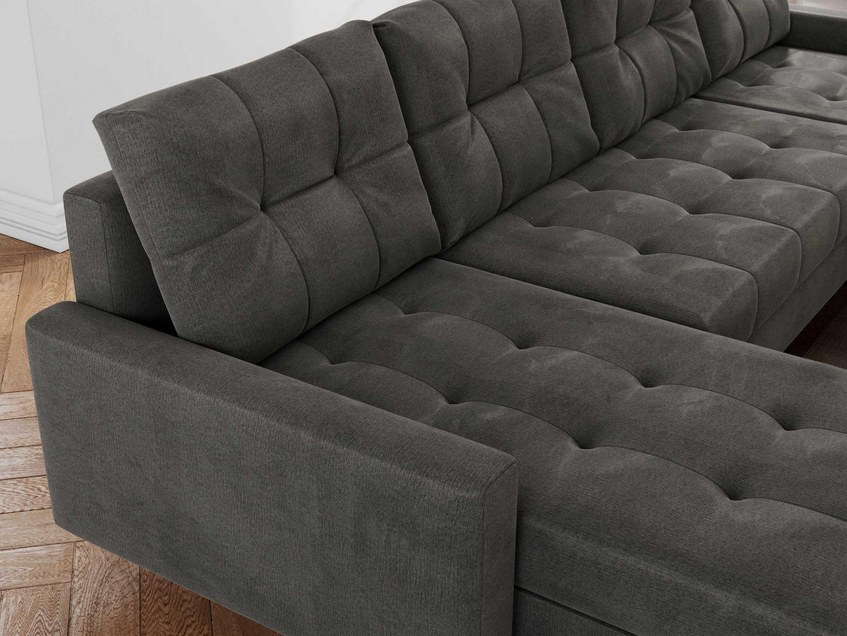 WOHNLANDSCHAFT Colin U Velvet Dunkelgrau - Dunkelgrau/Braun, Holz/Textil (290/75/140cm) - MKS