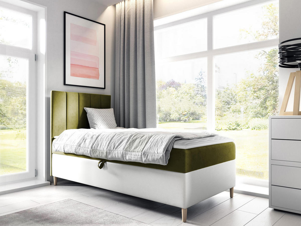 BOXBETT Maja Junior 1, Seite zum Öffnen des Bettkastens: Links - Weiß/Grün, Holz (80/200cm) - MIRJAN24