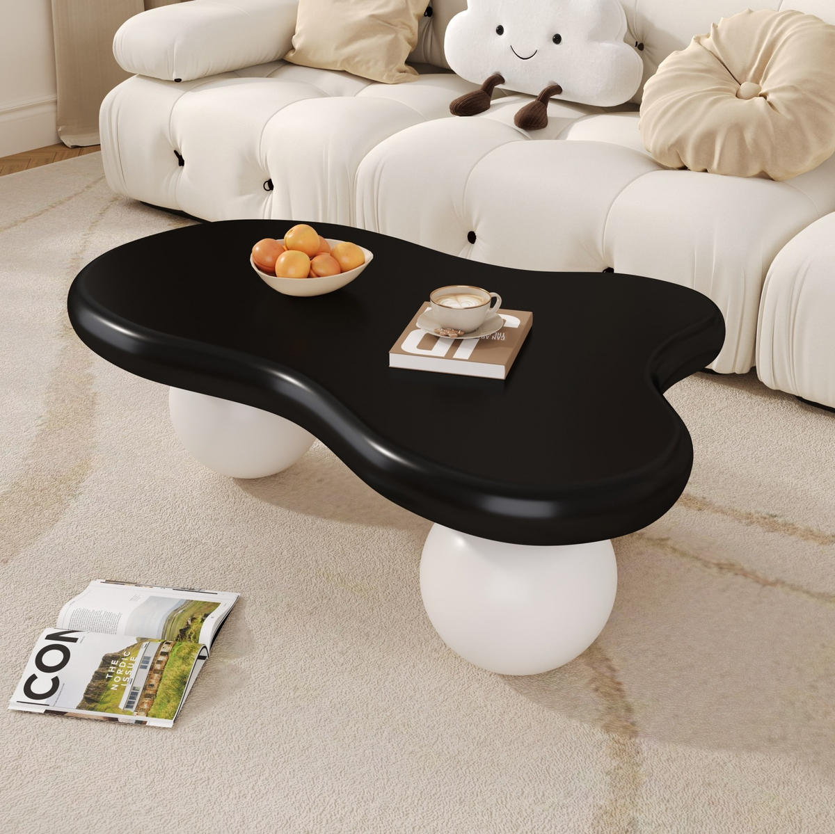 KLUB stolić Cloud 95/62,5/32 cm, MDF, crno-bijeli s LED rasvjetom - crna, drvni materijal (95/62.5/32cm) - Flora Grace