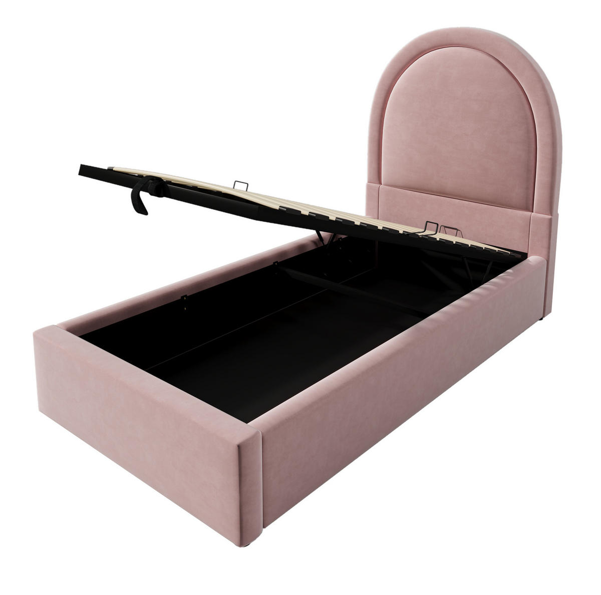 POLSTERBETT 90/200 cm mit Matratze, hydraulischem Bettkasten und Samtbezug mit Halbkreis-Kopfteil, Rosa - Rosa, Textil (90/90cm) - Redom