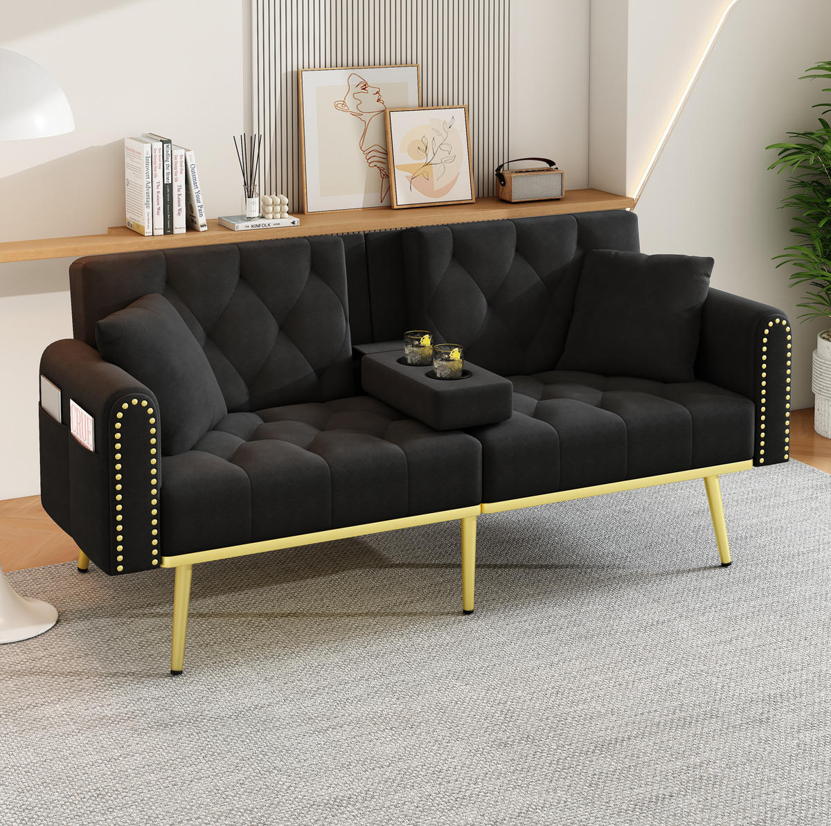 SCHLAFSOFA 175/89 cm Liegefläche in Schwarz – mit 3-fach verstellbarer Rückenlehne - Schwarz, Textil (73.5/175/80cm) - BEAOK