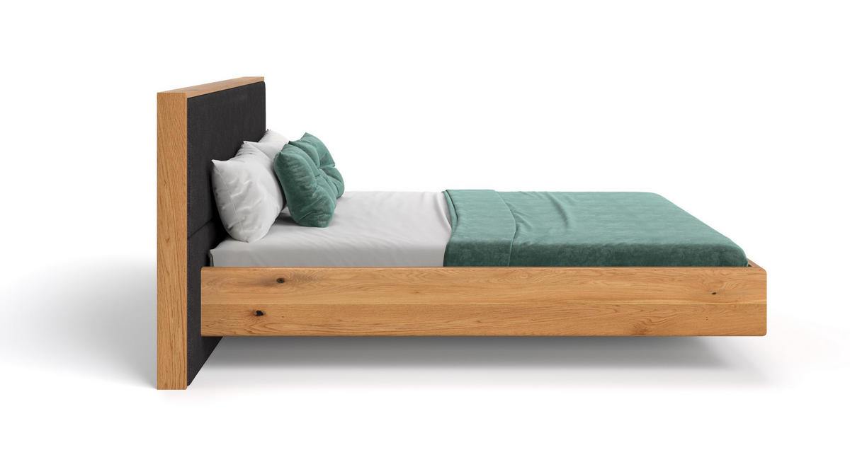 MASSIVHOLZBETT schwebend Dome aus Eiche 180x220 cm, Storm 99 (Schwarz) - Eichefarben/Braun, Holz (180/220cm) - Danzz