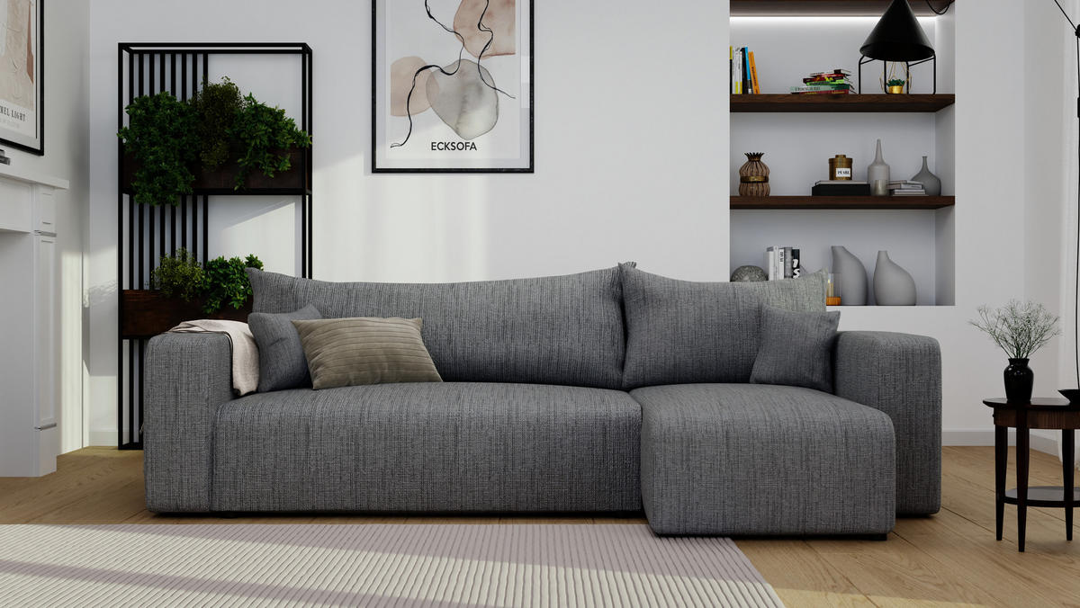 ECKSOFA Grau Webstoff mit Bettkasten - Grau, Textil (248/145cm) - Idohome