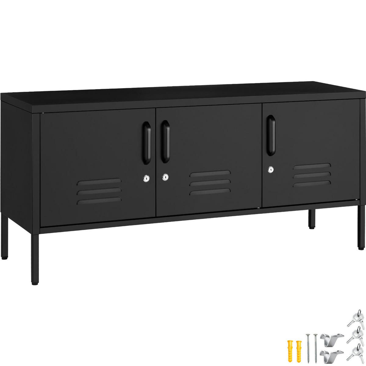 SIDEBOARD Baker, Kippschutz, höhenverstellbare Füße, schwarz - Schwarz, Metall (120/55.5/37.5cm) - tectake