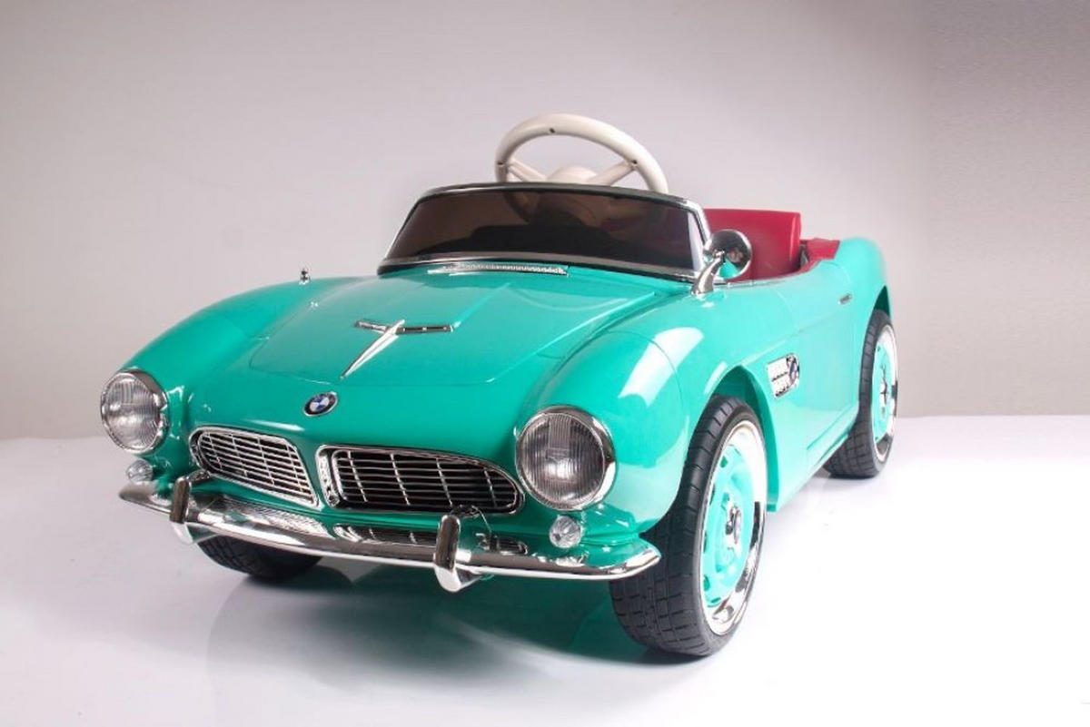 KINDER ELEKTROAUTO BMW 507 Oldtimer grün Trolley-Funktion, Fernbedienung, lizenziert, Kunstledersitz, EVA-Räder - Grün, Kunststoff (115/55/50cm) - Es-Toys