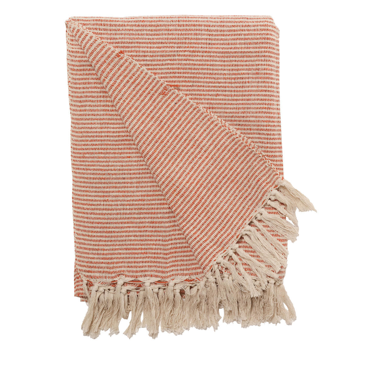 DECKE Flechten 130x180 cm, 100% Baumwolle, Natur-Orange - Orange, Textil (130/180cm) - Au Maison