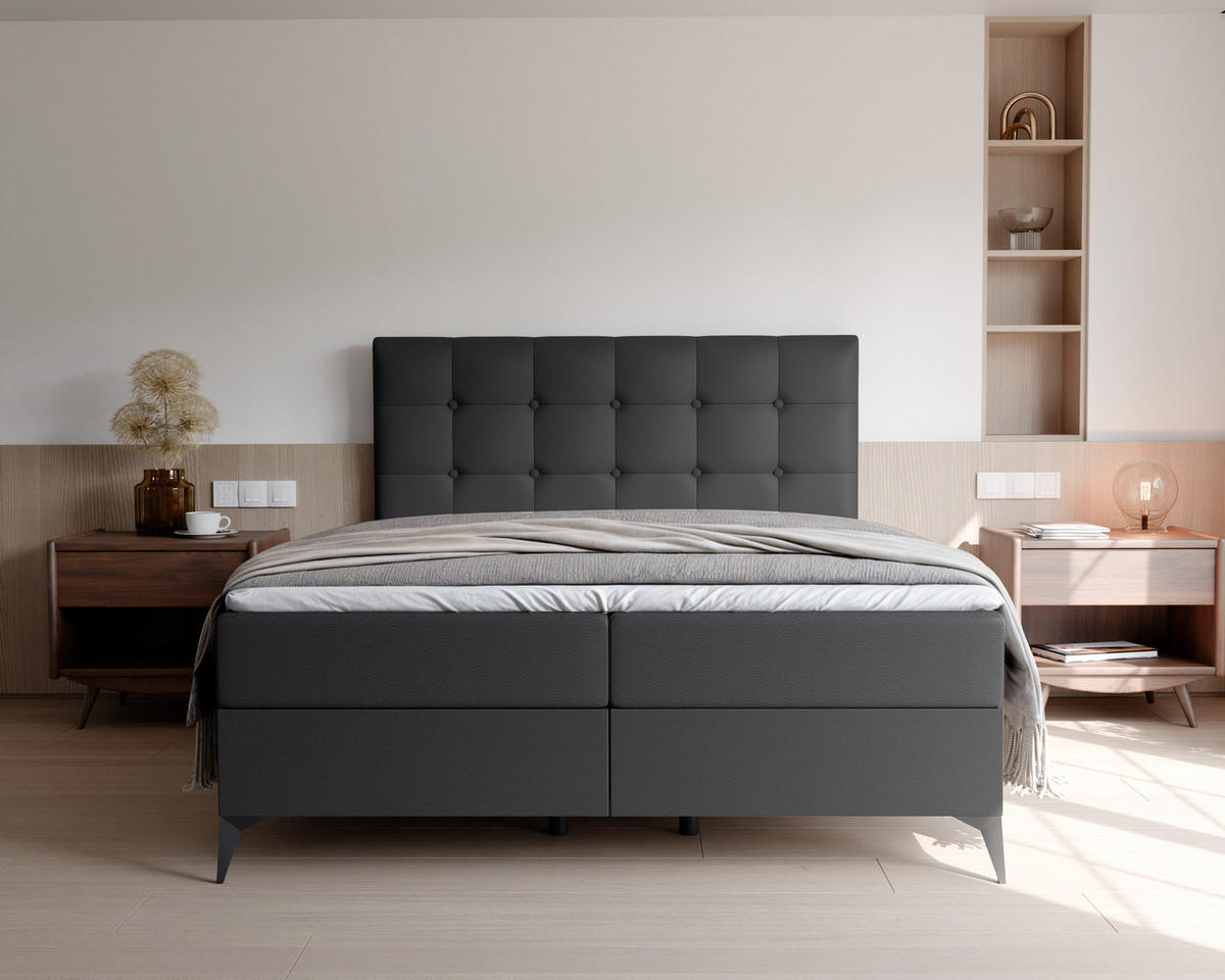 BOXBETT BAILEY 180/200 cm mit Matratze und Topper, Schwarz - Schwarz, Holzwerkstoff/Textil (180/200cm) - Idohome