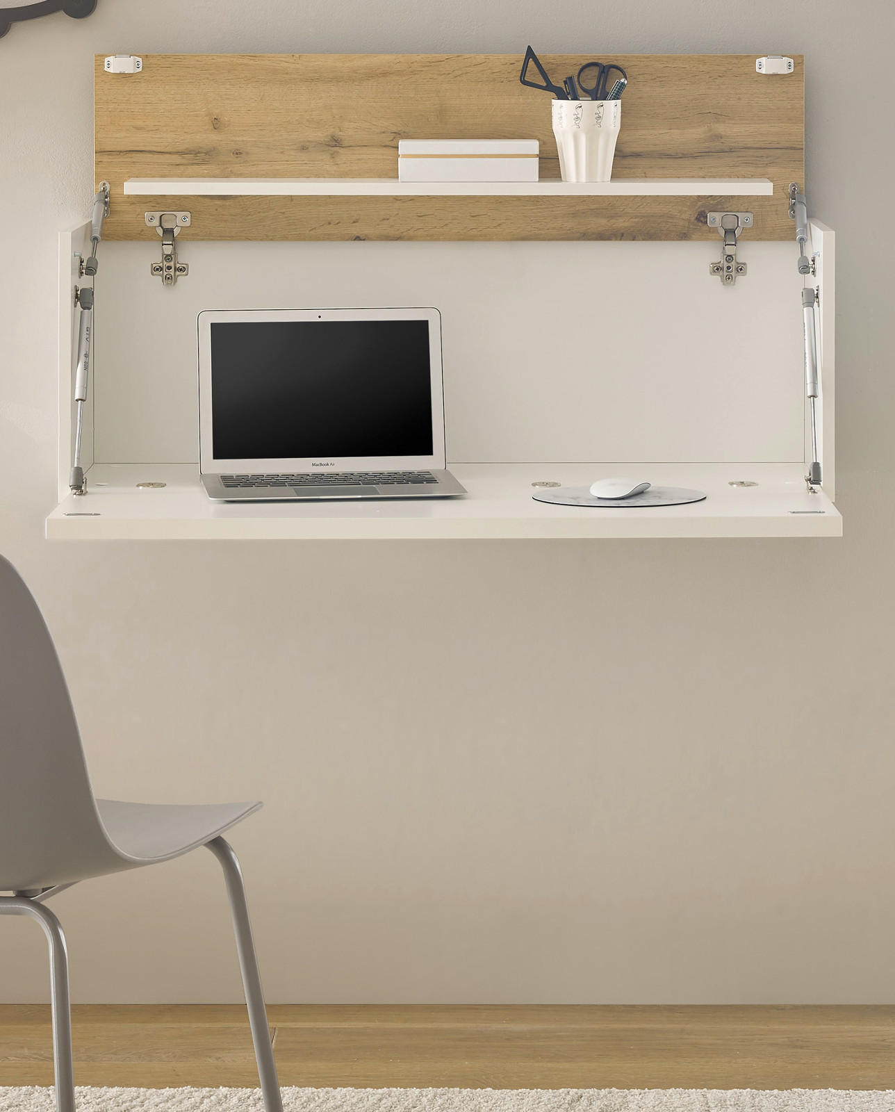 SEKRETÄR Weiß matt, Eiche Wotan 100 cm, Wandschrank mit klappbarem Oberboden - Eiche Wotan/Weiß, Holzwerkstoff (30/100/35cm) - Furn.Design
