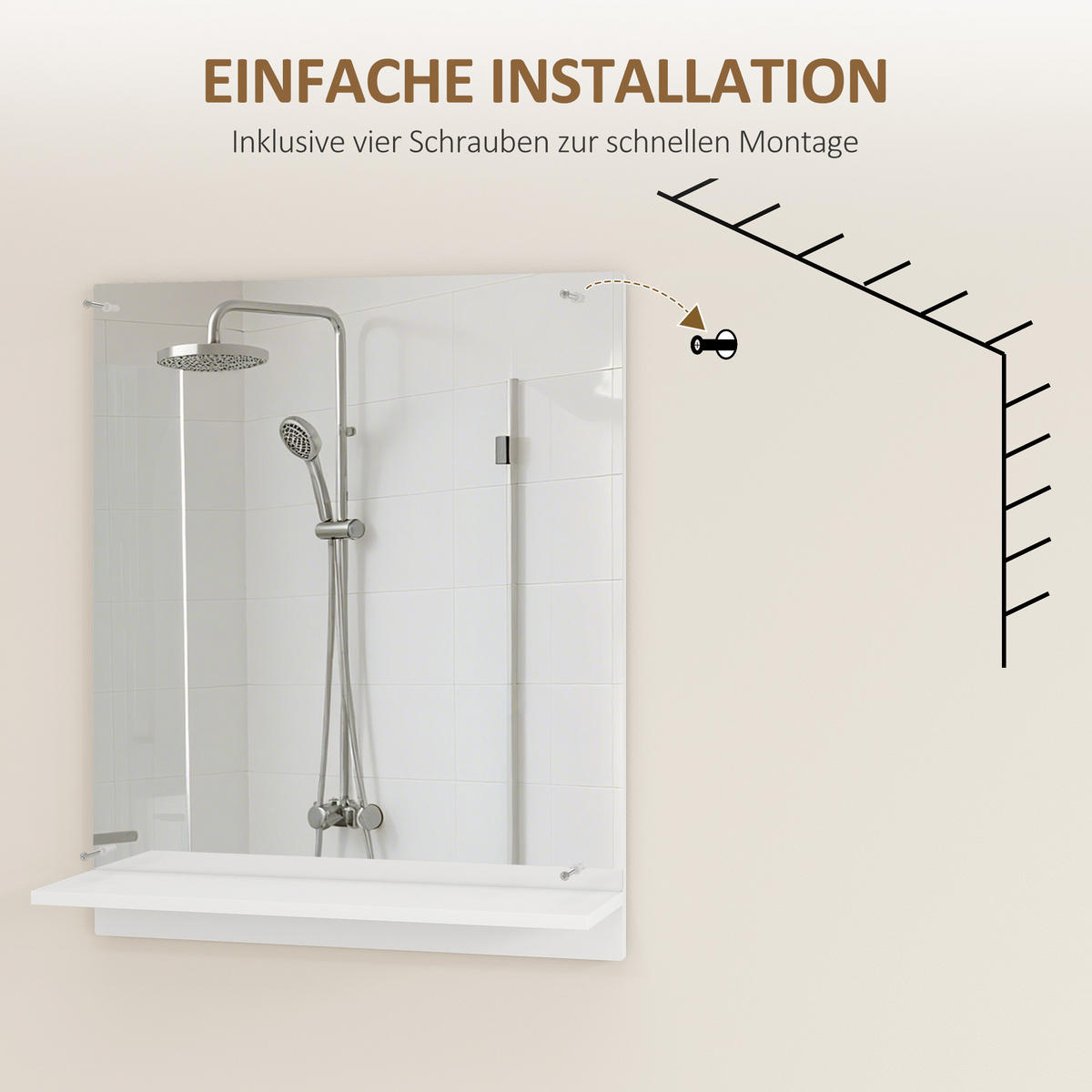 BADSPIEGEL mit Regal 50/60 cm - Weiß, Holzwerkstoff (14/60/50cm) - HOMCOM