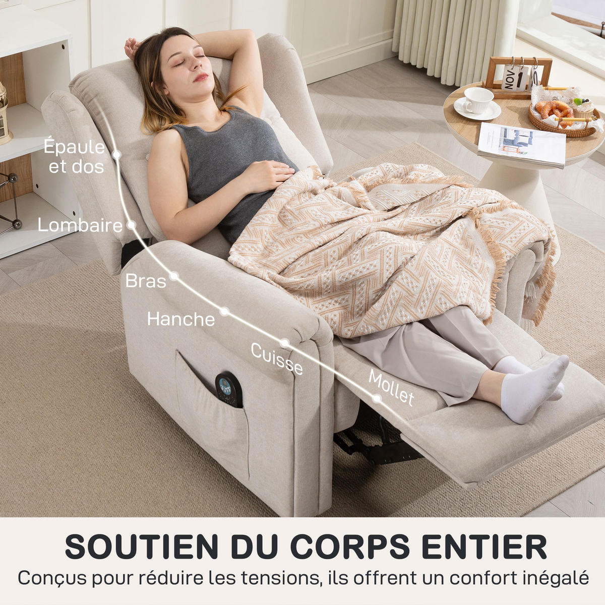 MASSAGESESSEL Beige mit Massage- und Liegefunktion 91/85/103 cm - Beige, Naturmaterialien (91/103/85cm) - PANGIVO