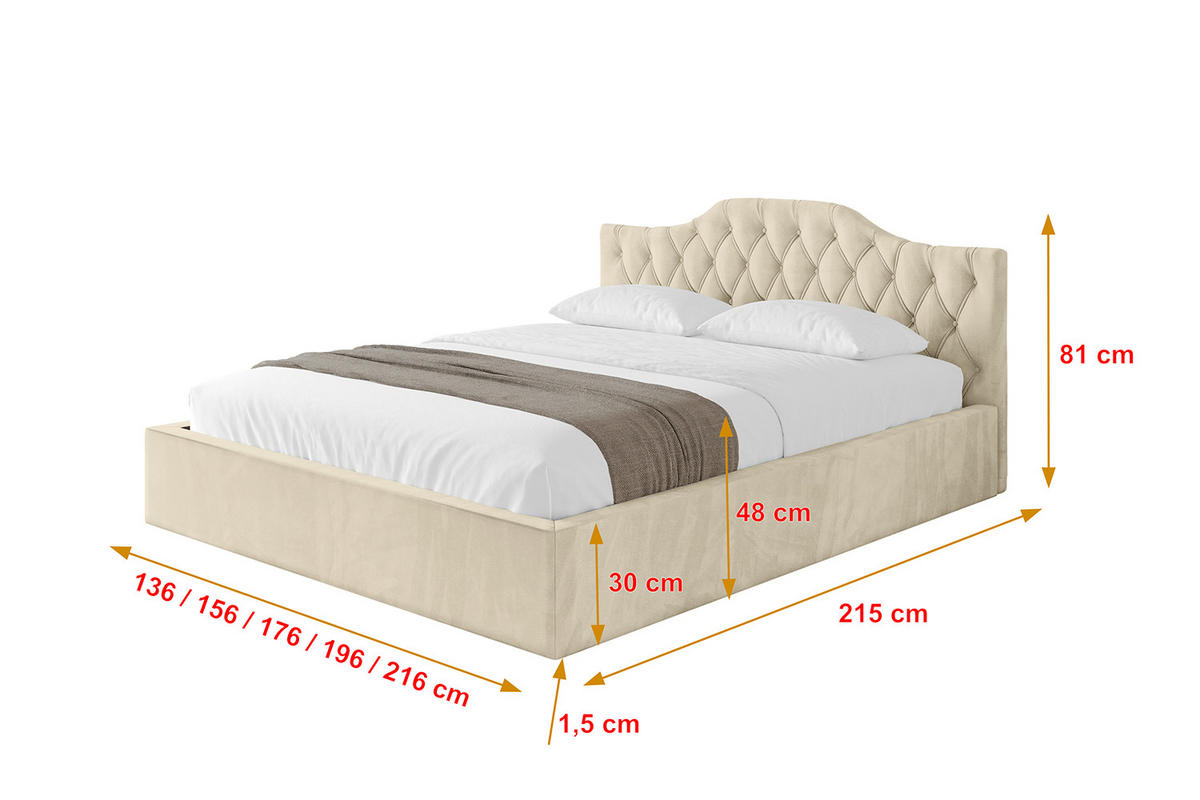 POLSTERBETT mit Bettkasten und Lattenrost, Bett mit Matratze H3/H4 - FALIO-V1 200x200 Beige - Ecru, Holzwerkstoff/Textil (200/200cm) - ALTDECOR